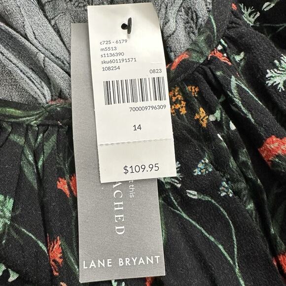 Lane Bryant Black Floral Maxi Dress Size 14 3/4 Sleeve Pockets Stretch NWT - Picture 11 of 16